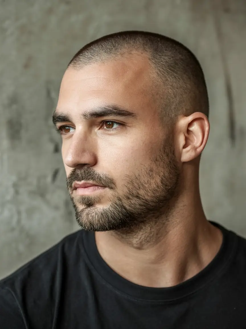 #1. Buzz Cut with Defined Beard Balance