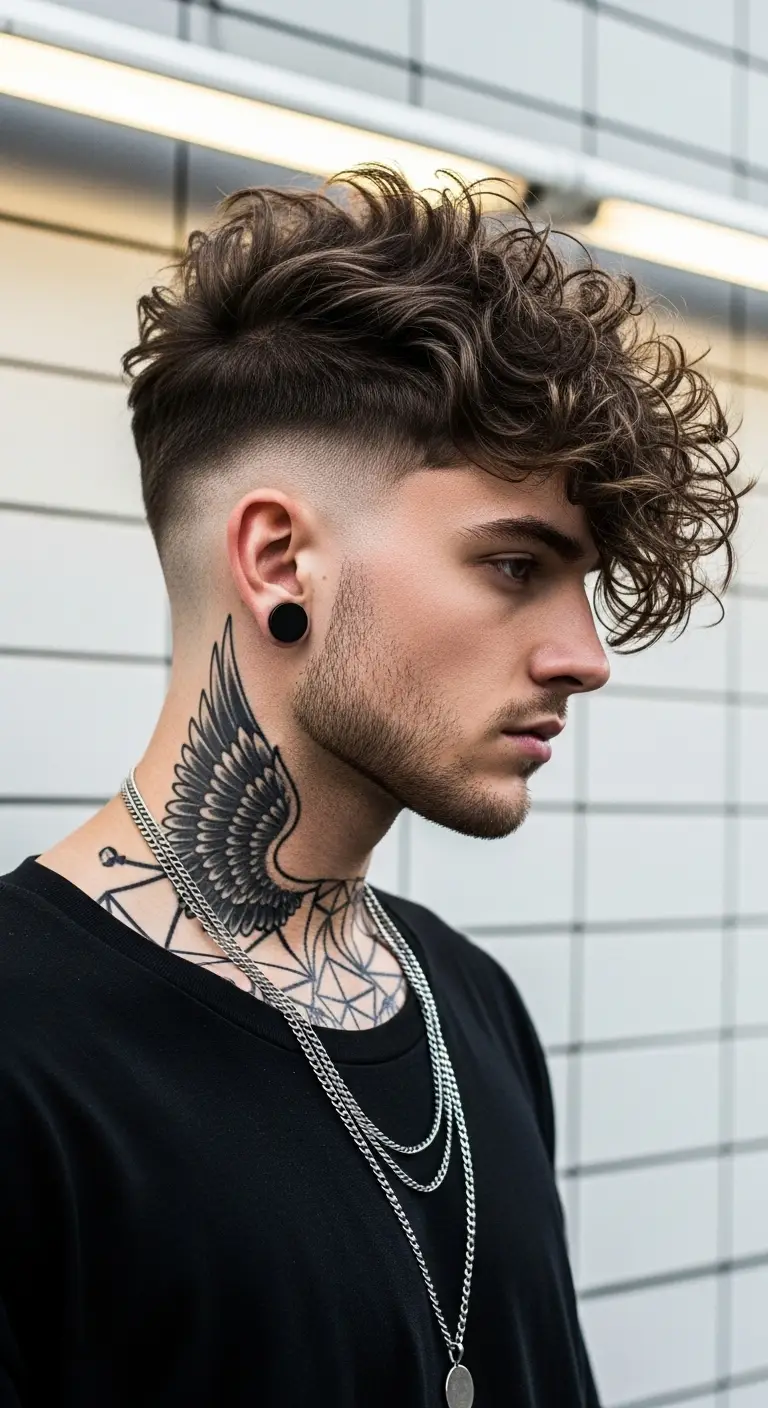 #1. Curly Texture with Clean Mid Fade