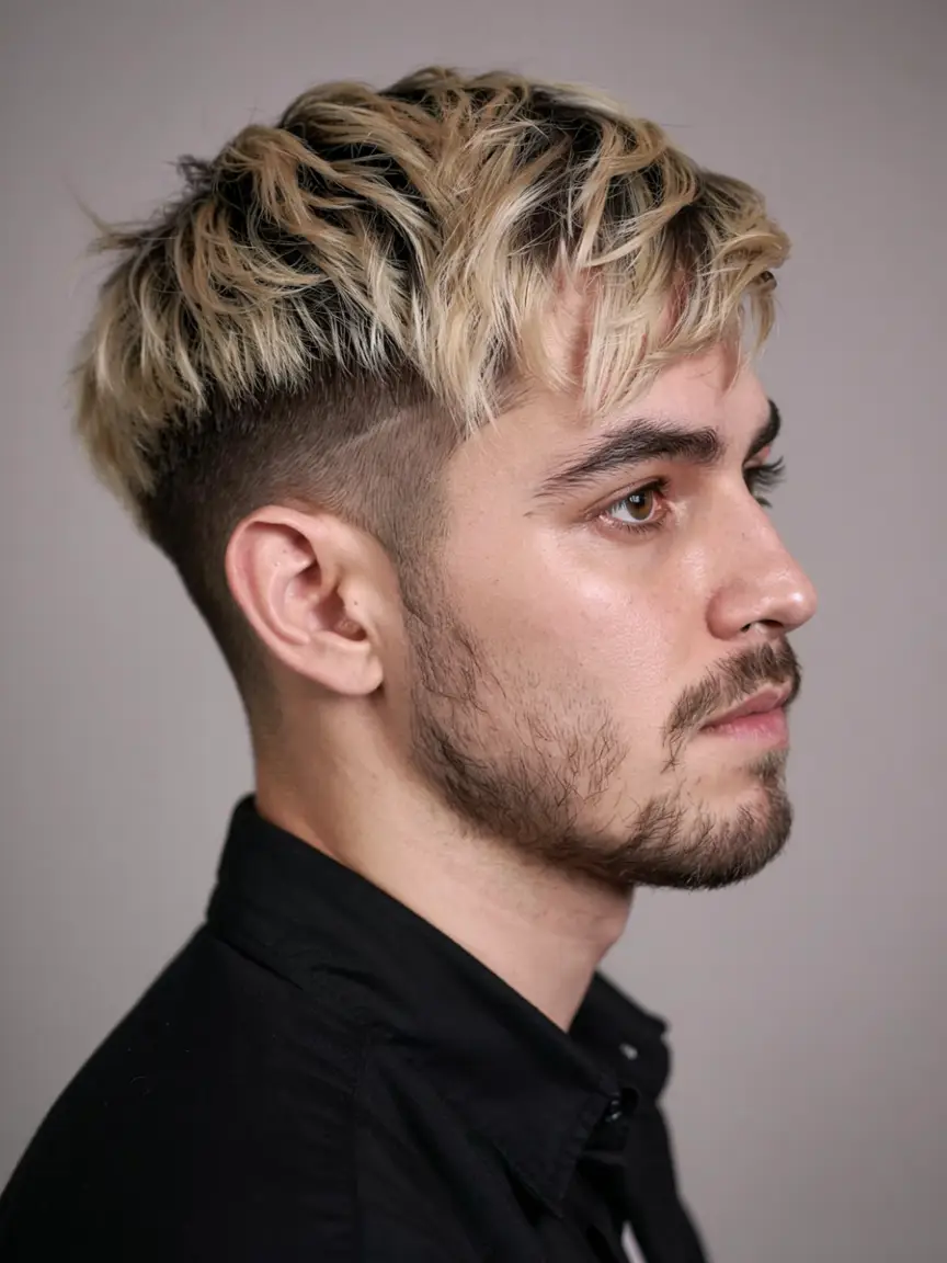 #1. Textured Blonde Fringe with Undercut Fade