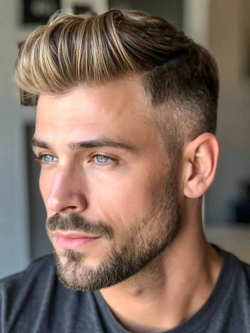 #1. Textured Blonde Quiff with Taper Fade