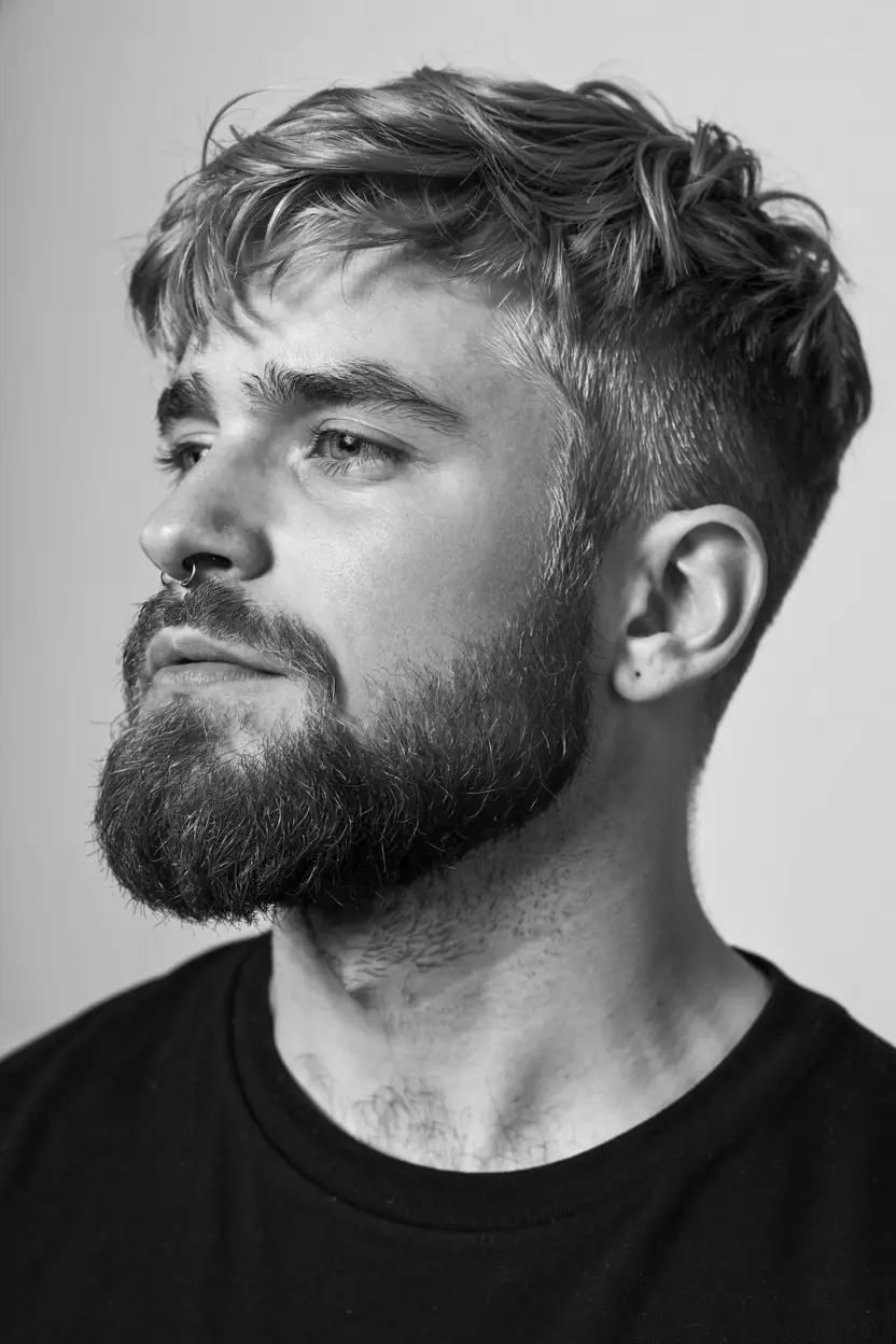 #10. Messy Top French Crop with Tapered Beard