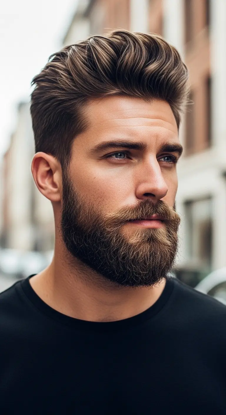 #10. Textured Brush-Up with Full Beard
