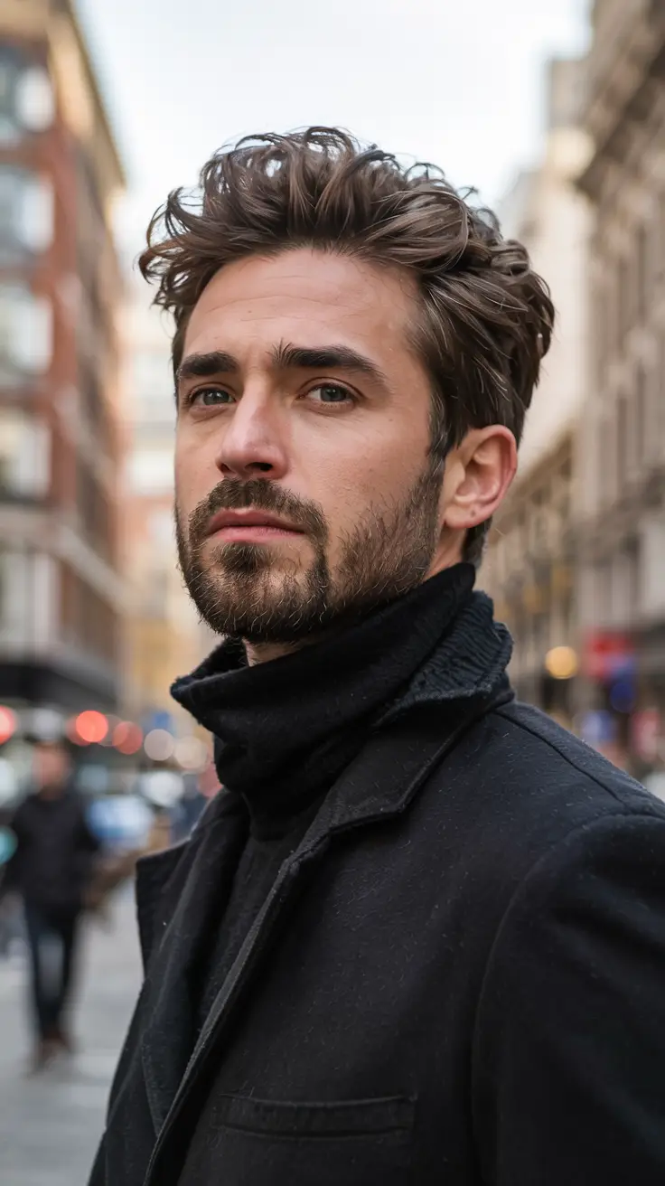 #10. Wind-Swept Layers with Subtle Fade and Natural Beard
