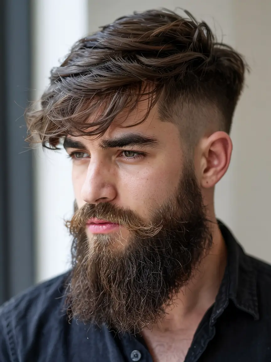 #11. Disconnected Fringe with Full Beard Contrast