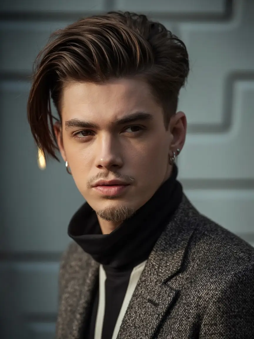 #11. Long Fringe Undercut with Artistic Sweep and Soft Taper