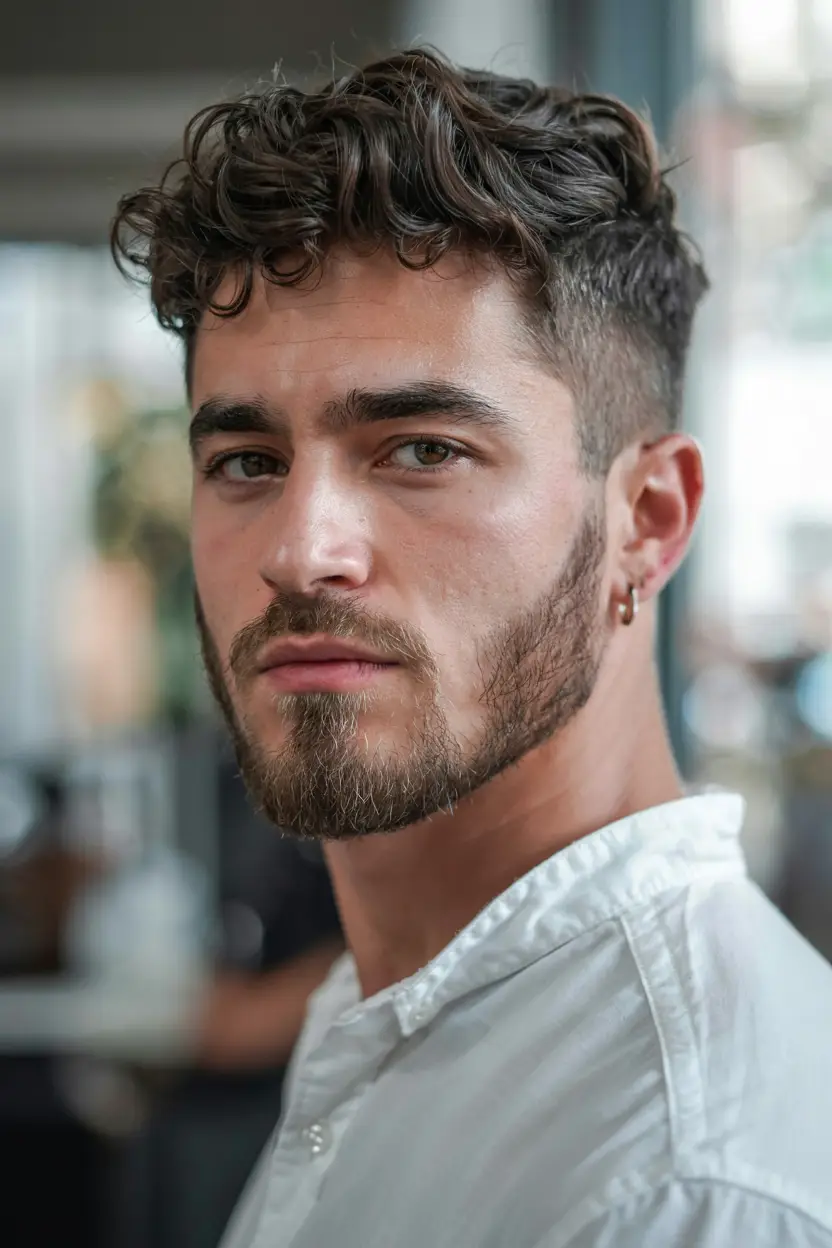 #12. Curly Top French Crop with Low Fade Finish