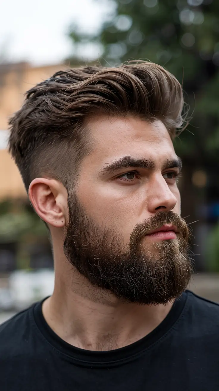 #12. Layered Quiff with Skin Fade and Full Beard