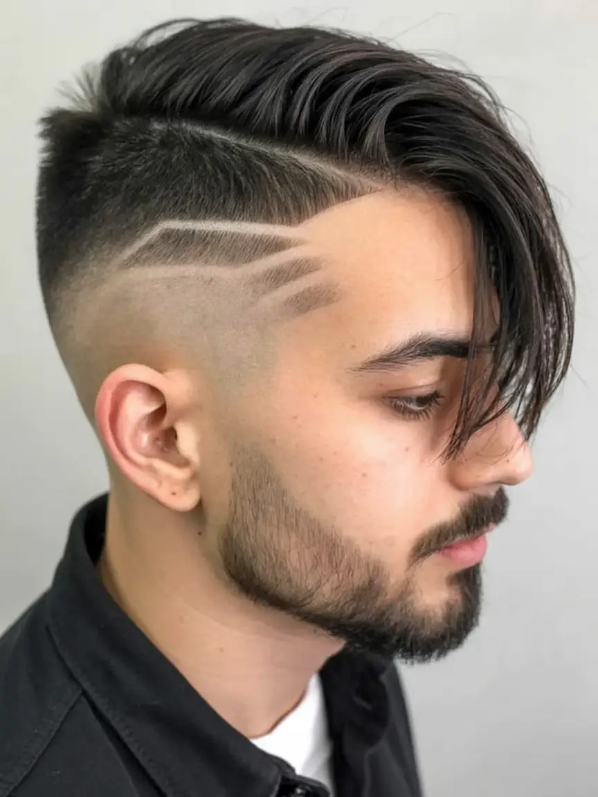 #12. Long Side Part with Triple Razor Design