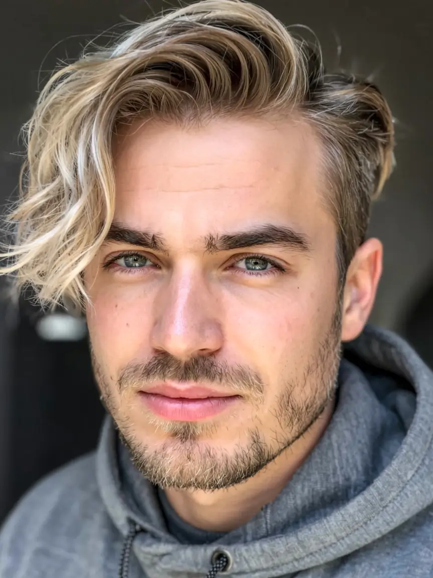 #12. Side-Swept Blonde Waves with Tapered Sides