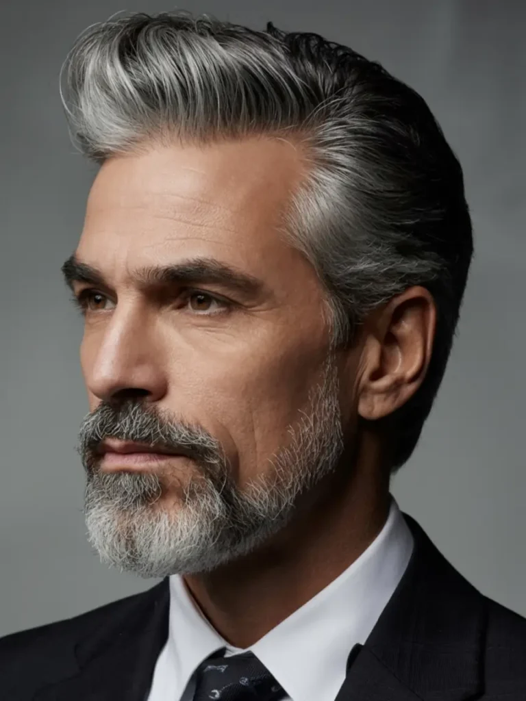 #12. Silver Pompadour with Sharp Beard Lines