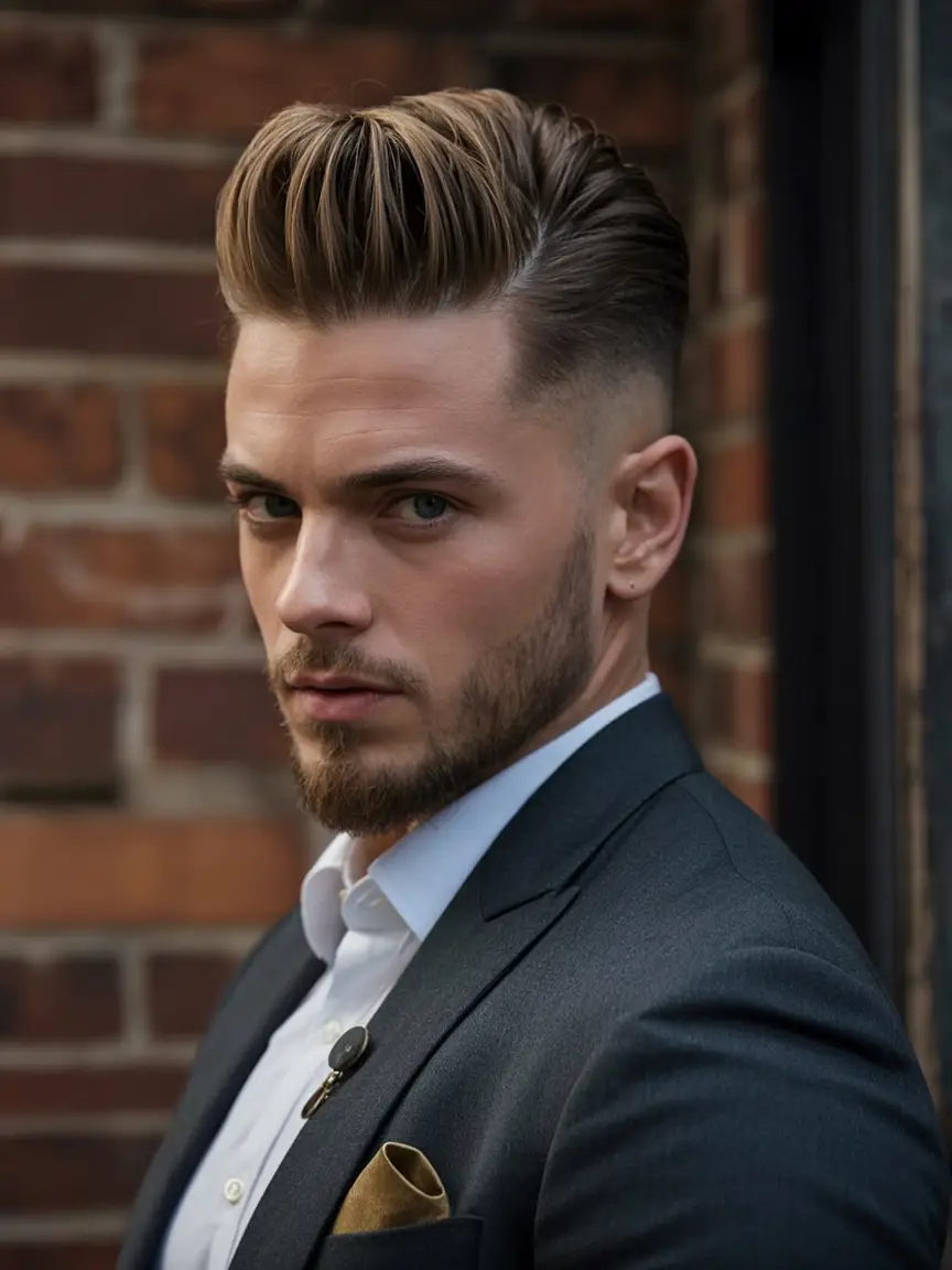 #12. Structured Undercut Pompadour with Clean Fade