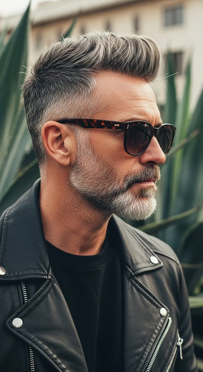 #12. Textured Quiff with Refined Mid Fade for Grey Hair