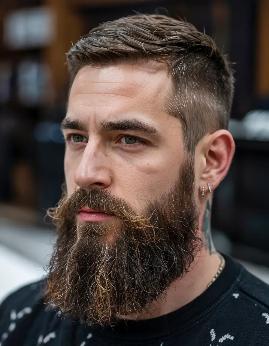#12. Textured Side Sweep with Low Fade and Vintage Beard Style