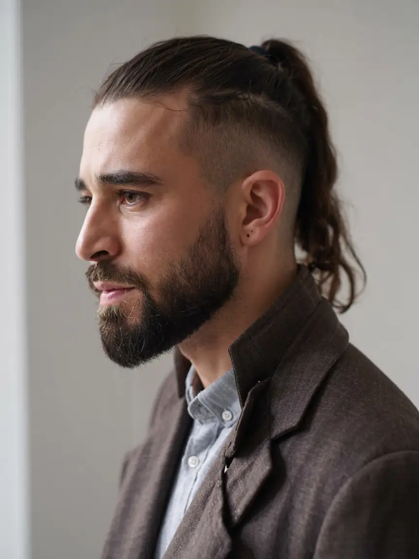 #12. Undercut Man Bun with Faded Sides