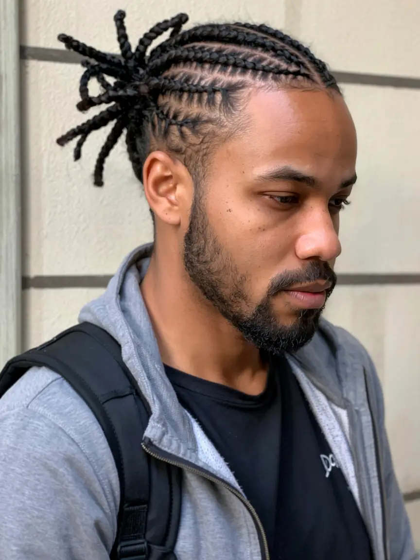 #13. Cornrow Twists Pulled into a Knotted Tail