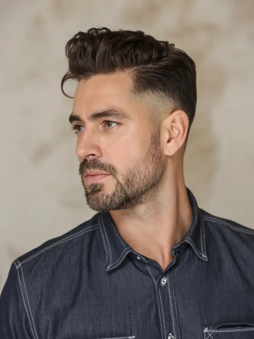#13. Structured Side Part with Brushed Pompadour