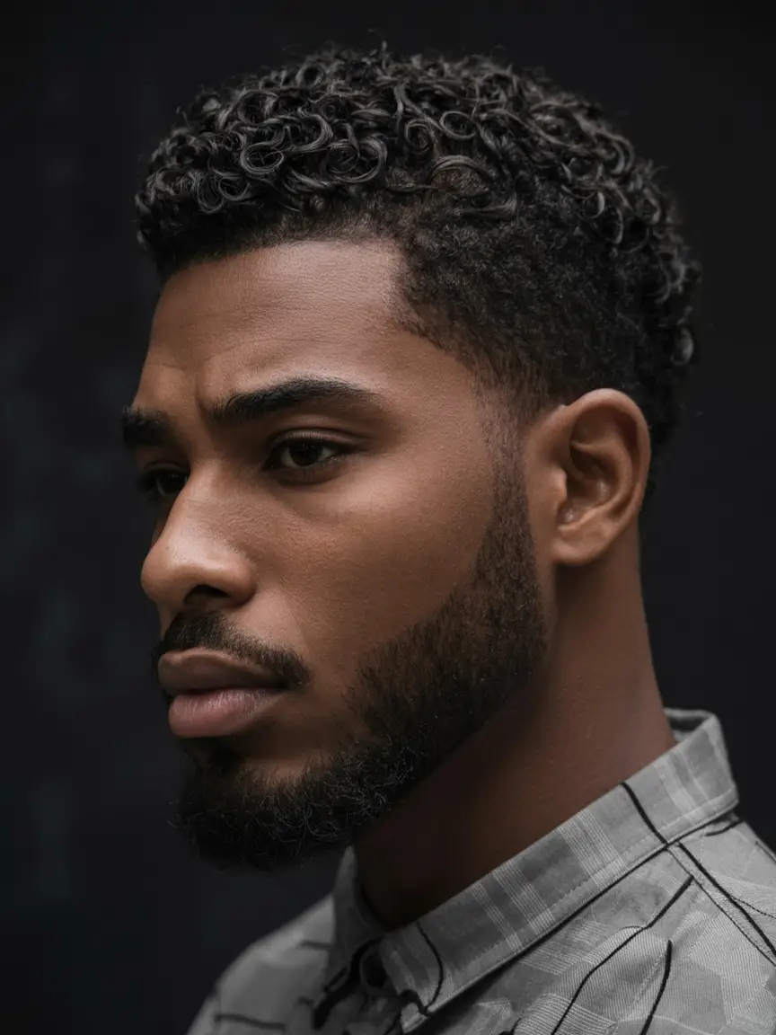 #13. Tight Curly Taper Fade with Defined Beard Line