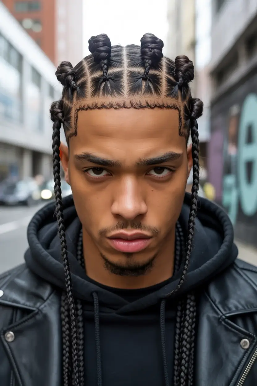 #14. Boxed Top Knots with Long Side Braids
