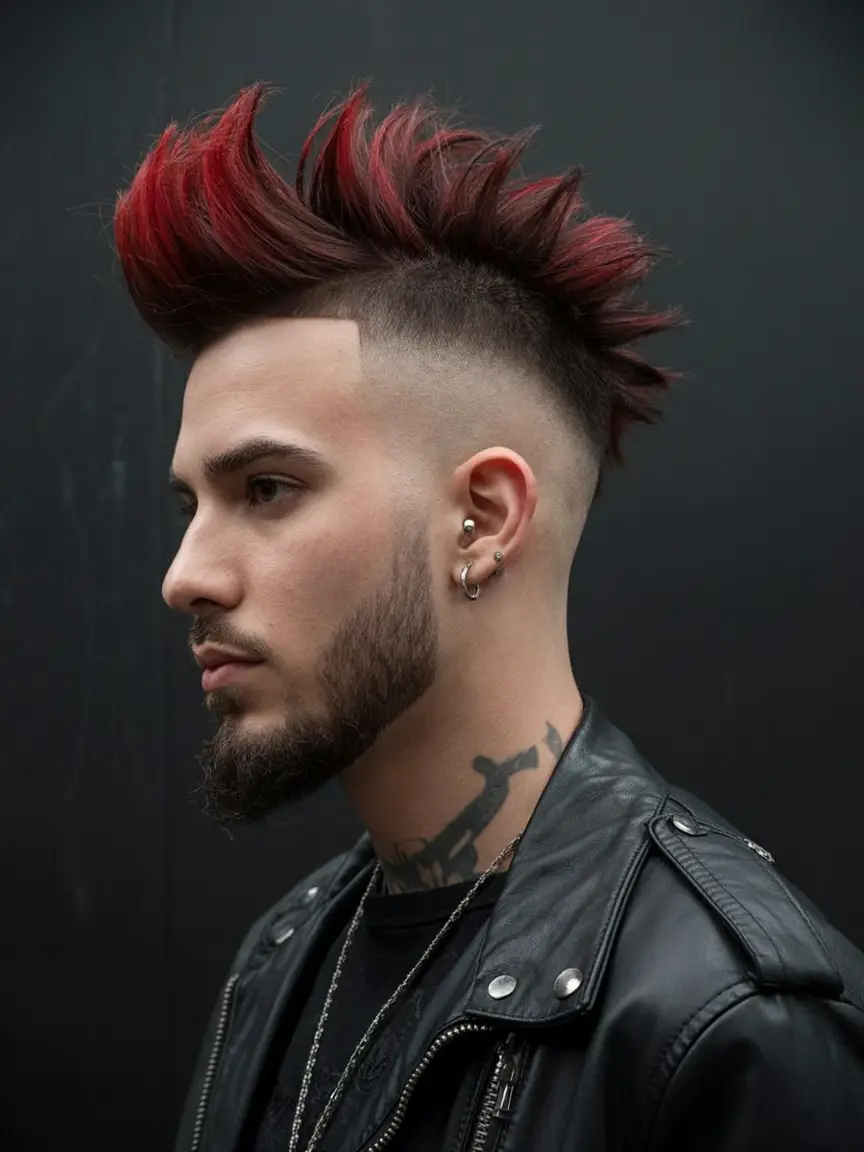 #14. Mohawk Taper Fade with Red Spikes