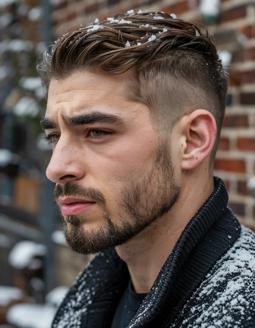#14. Slick Side Part with Frosted Texture and Precision Beard