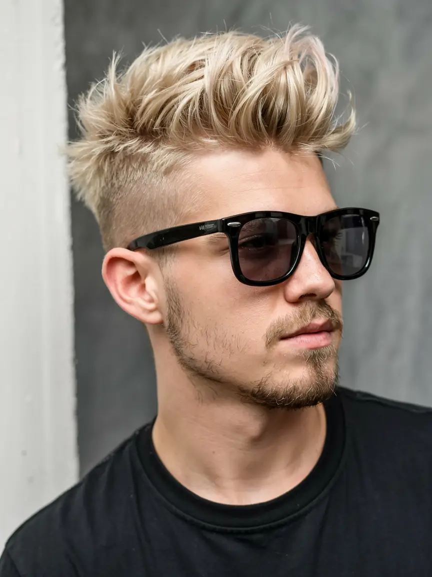 #15. Blonde Pixie Faux Hawk with Clean Fade