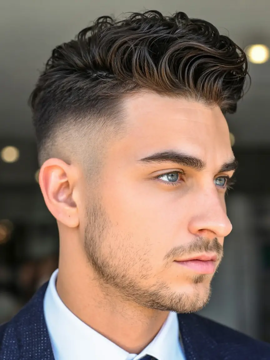 #15. Curly Slick-Back with Skin Fade