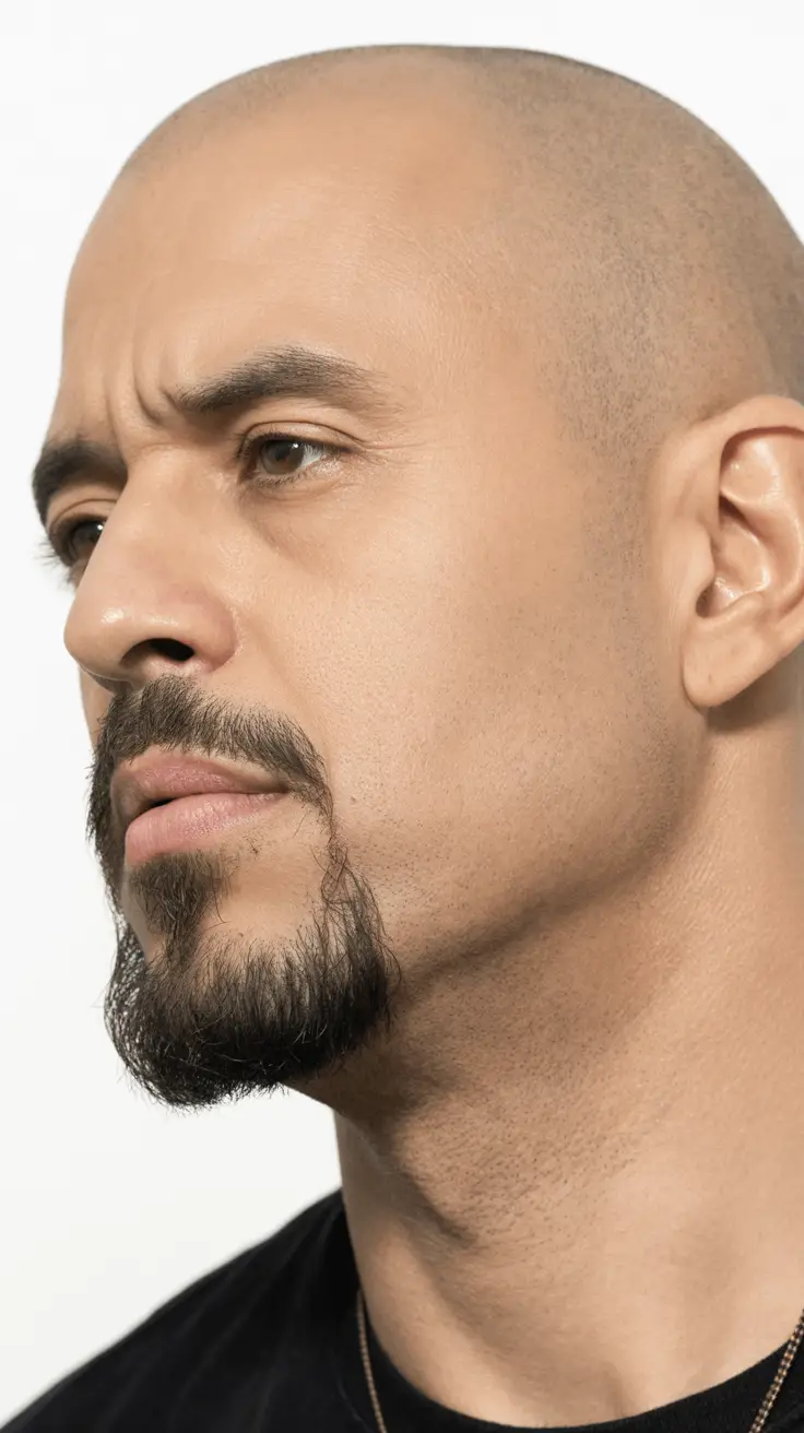 #15. Tapered Goatee with Bald Fade Contrast