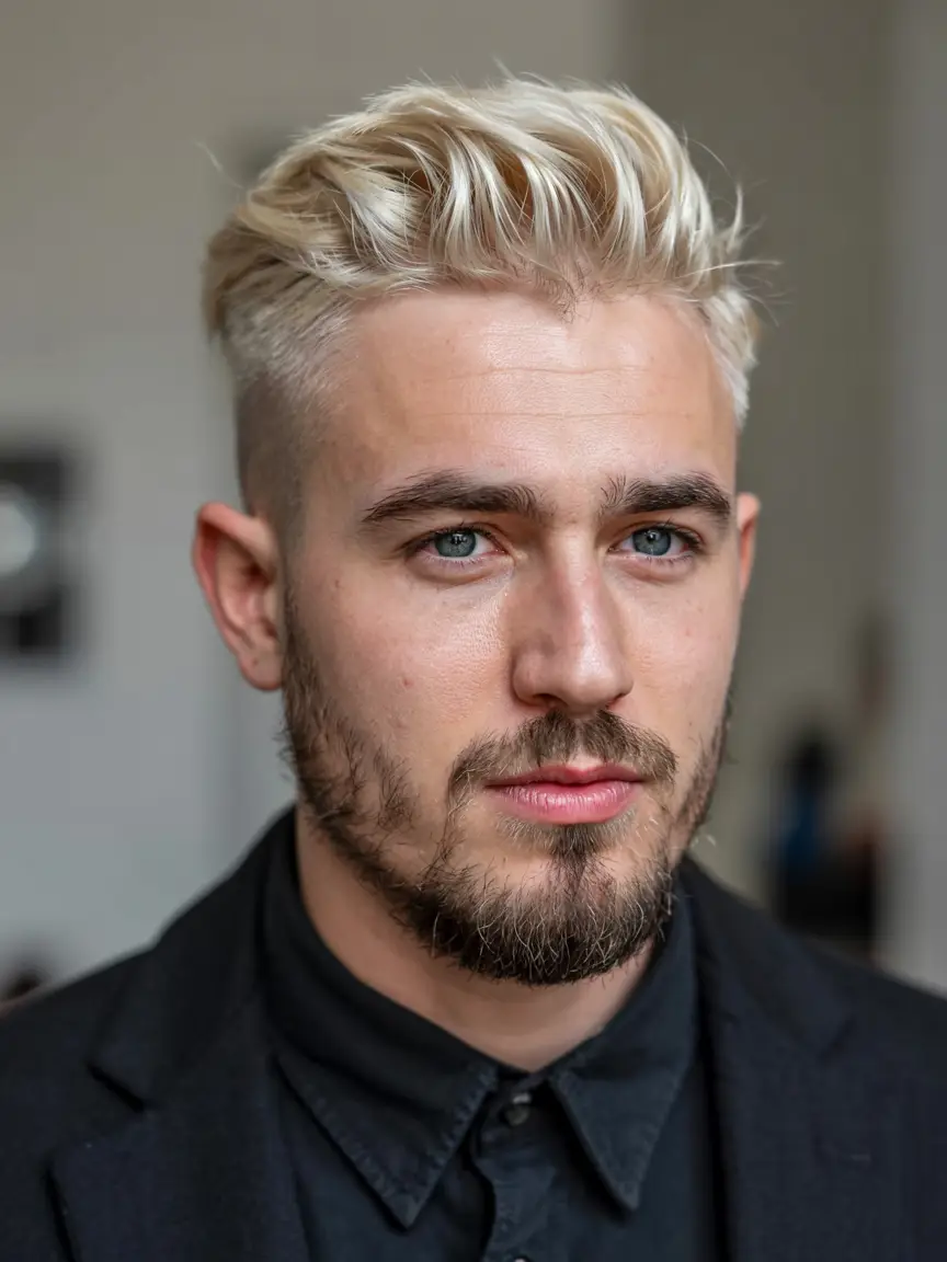 #16. Brushed Platinum Quiff with Faded Sides