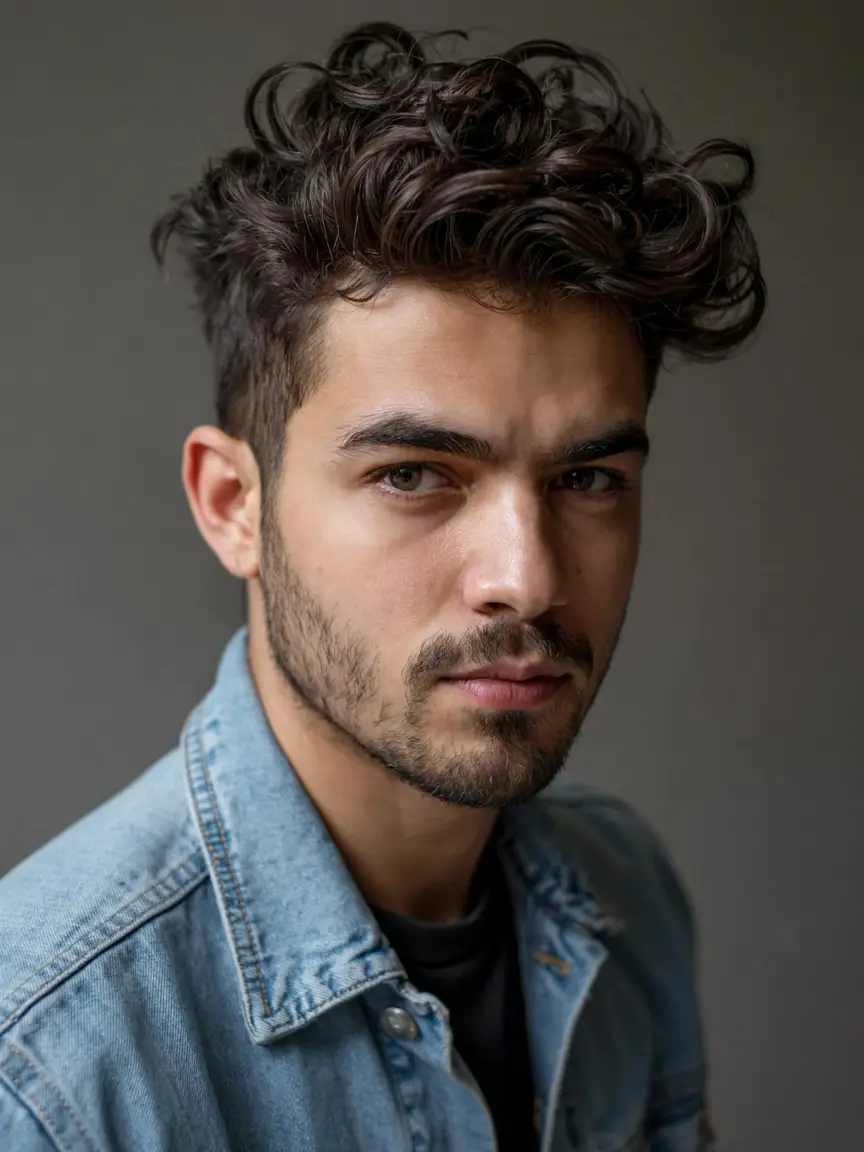 #16. High-Volume Curly Fringe with Clean Taper