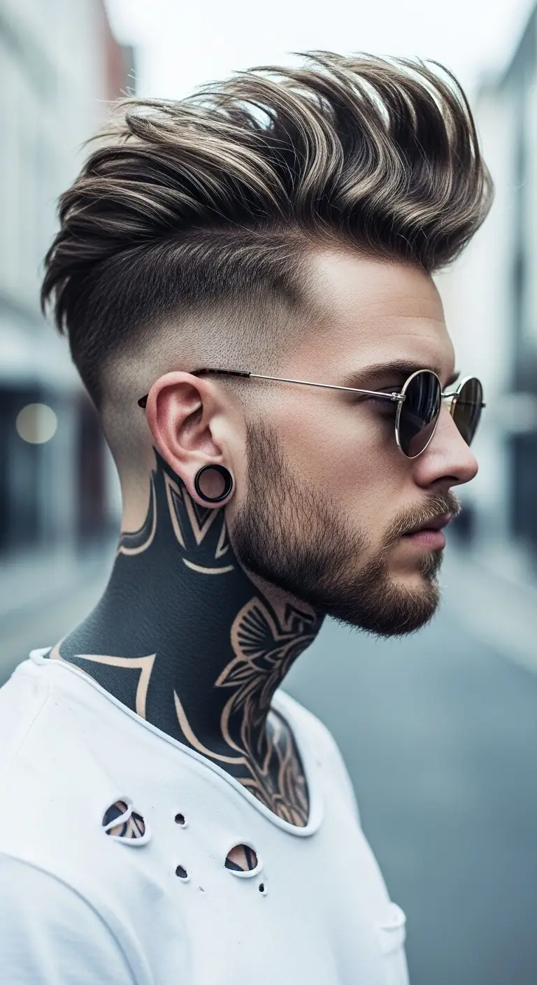 #16. Voluminous Pompadour with Tight Mid Fade