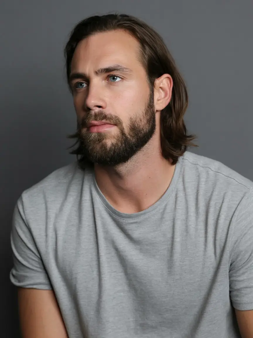 #17. Casual Shoulder-Length Flow with Soft Beard