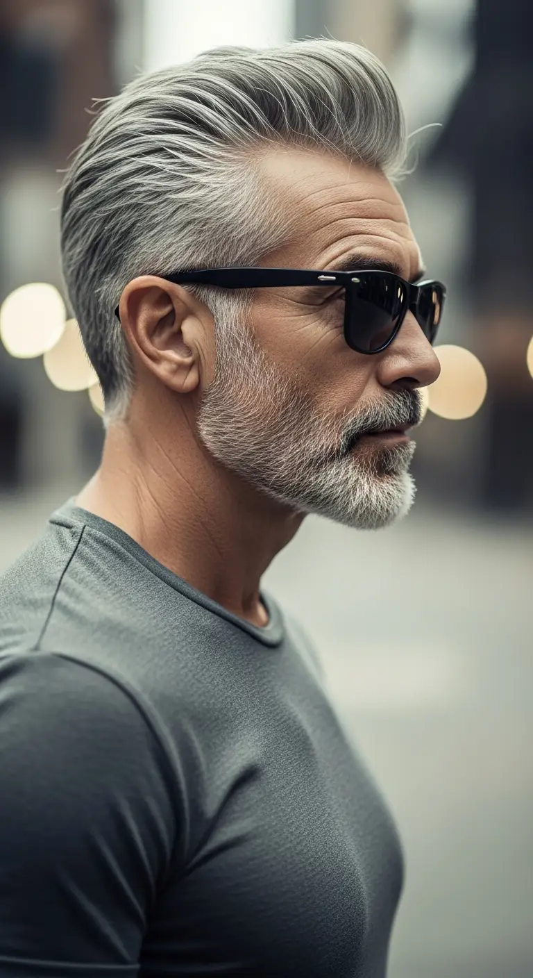#17. Polished Silver Quiff with Clean Mid Fade