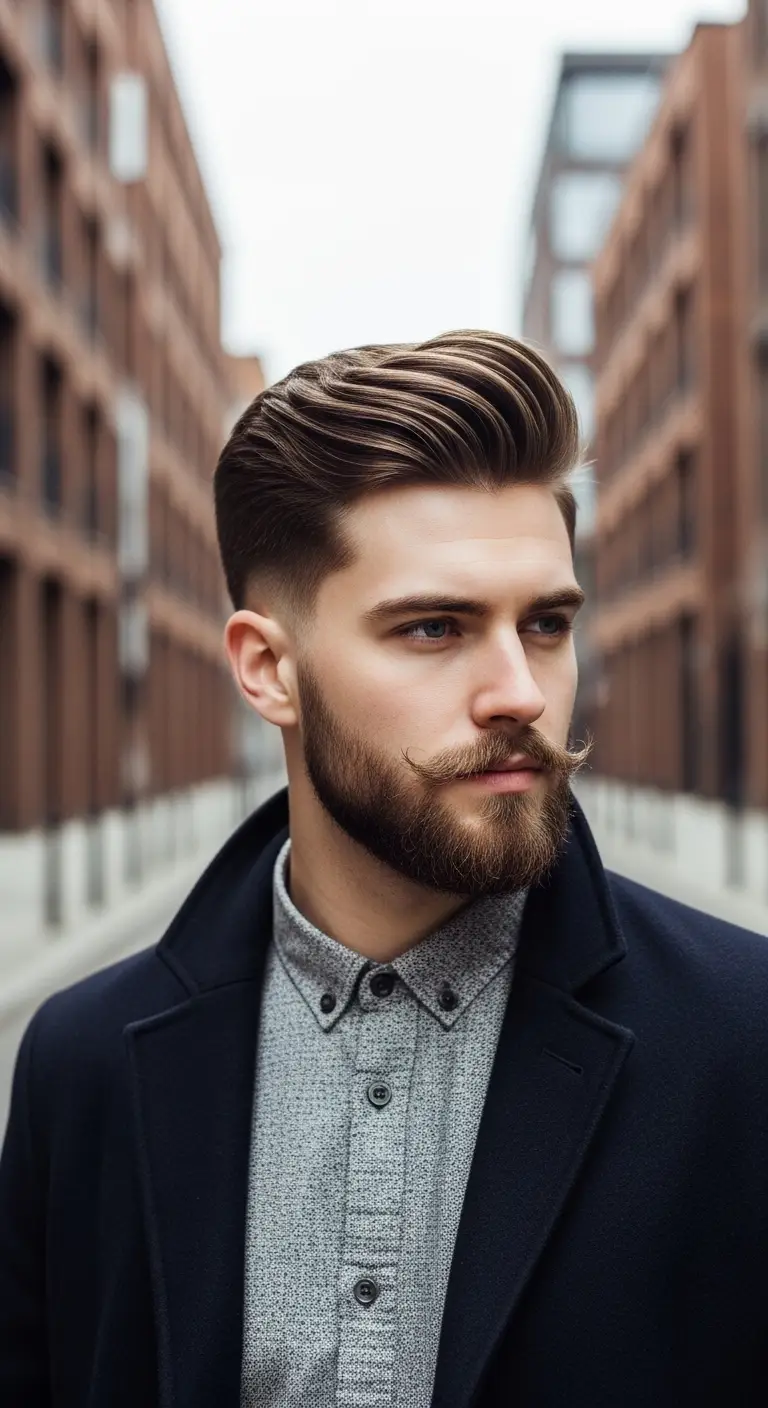 #17. Retro Volume Quiff with Handlebar Mustache