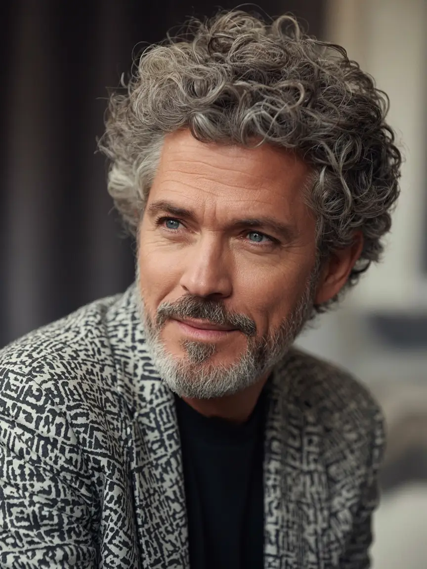 #17. Tapered Curly Crop with Sculpted Beard