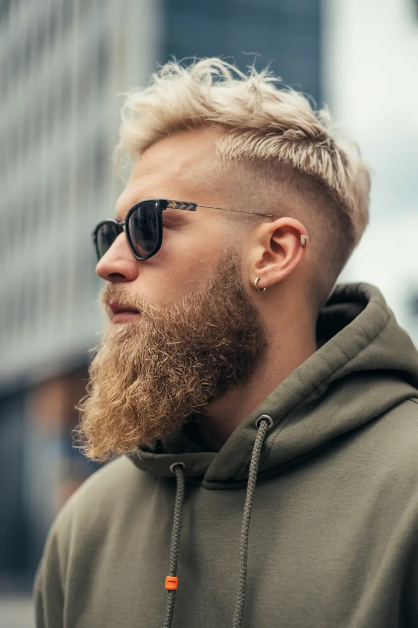 #17. Textured Platinum Fade with Honey Beard