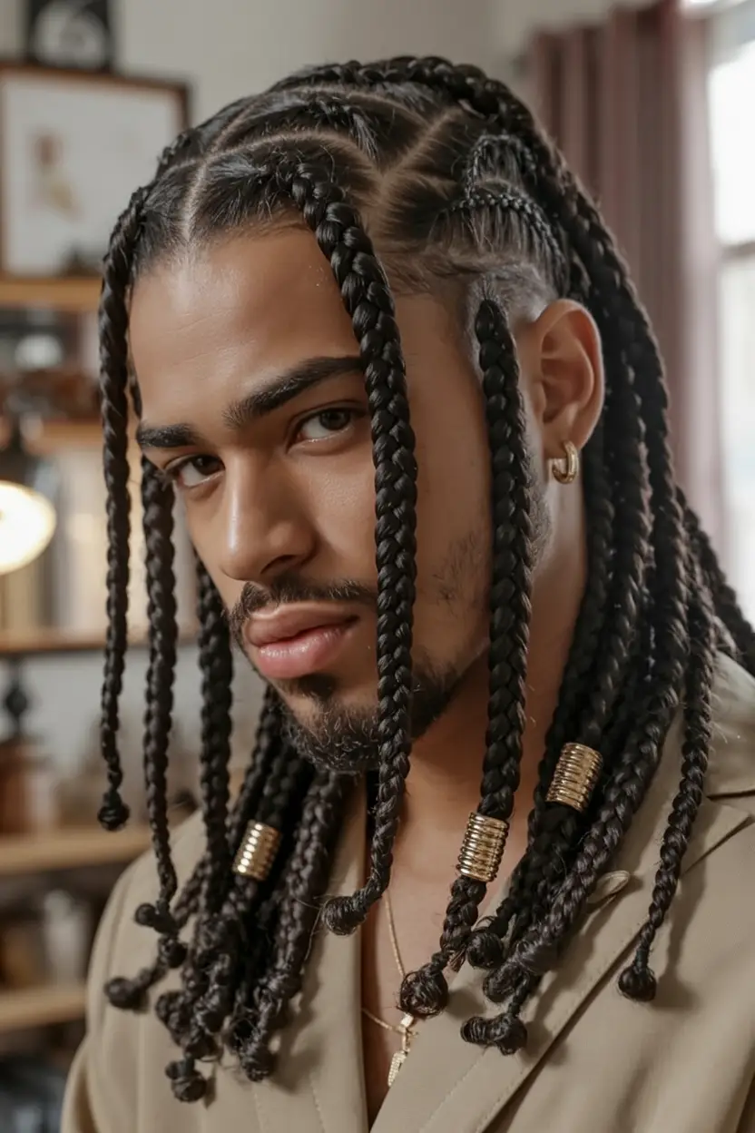 #17. Thick Braids with Gold Hair Cuffs