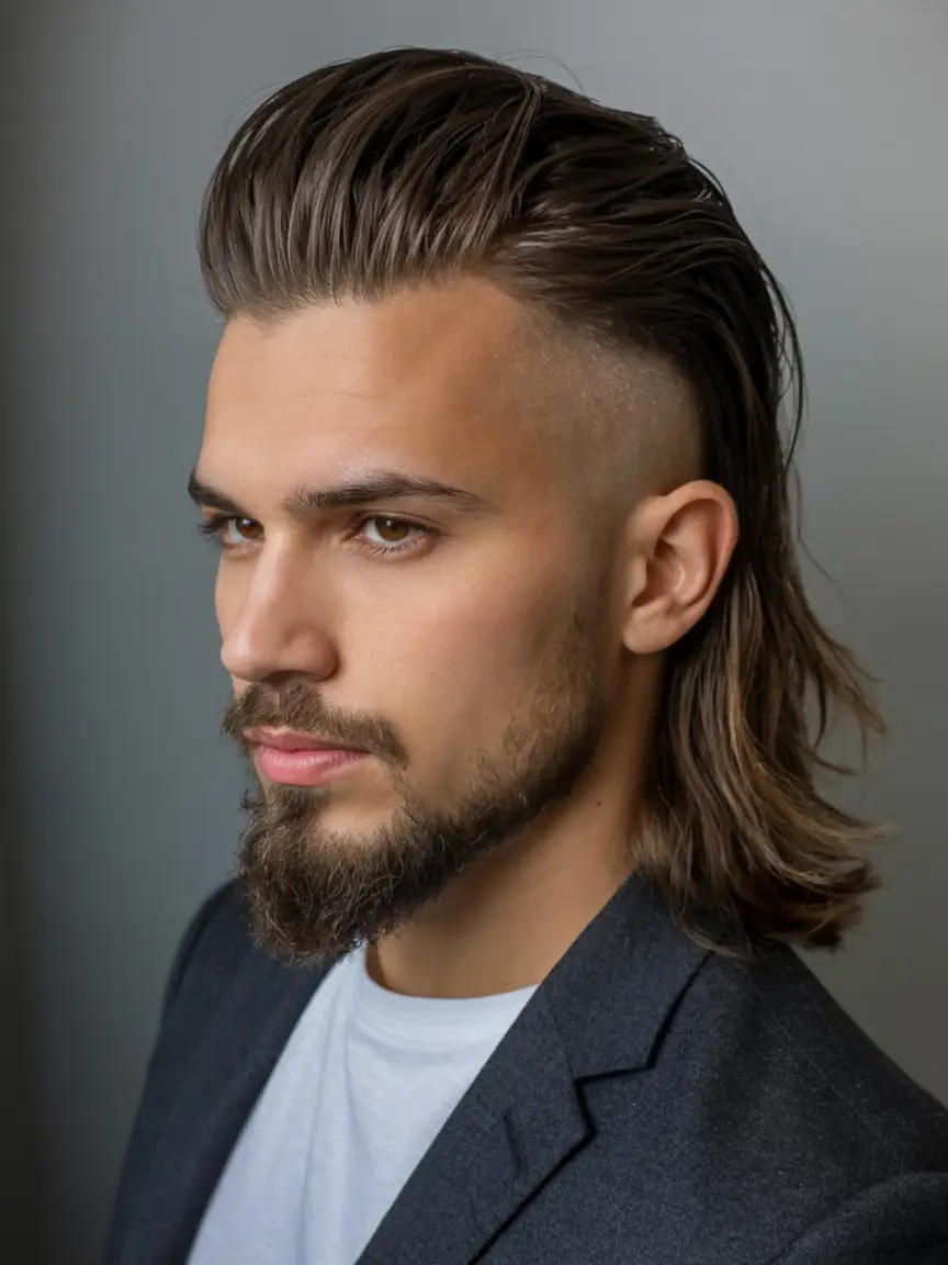 #18. Modern Mullet Undercut with Slicked Top and Shaved Sides
