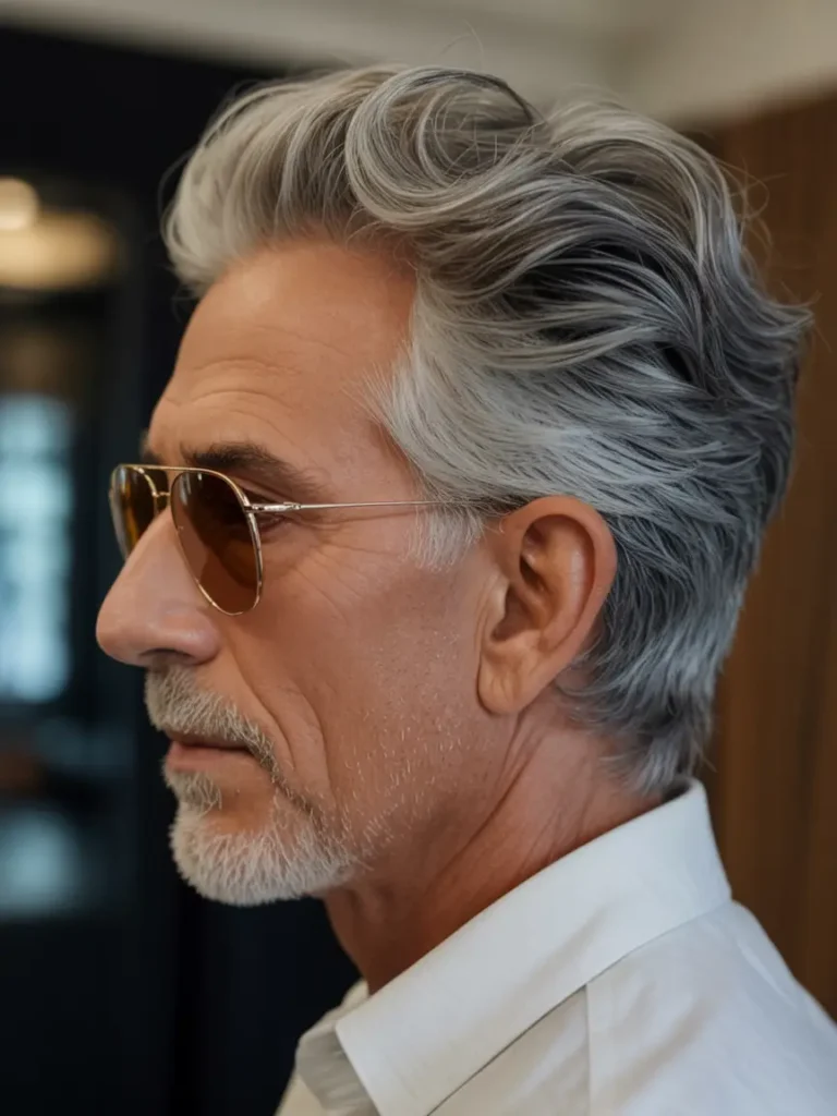 #19. Wavy Silver Brush Back with Precision Beard
