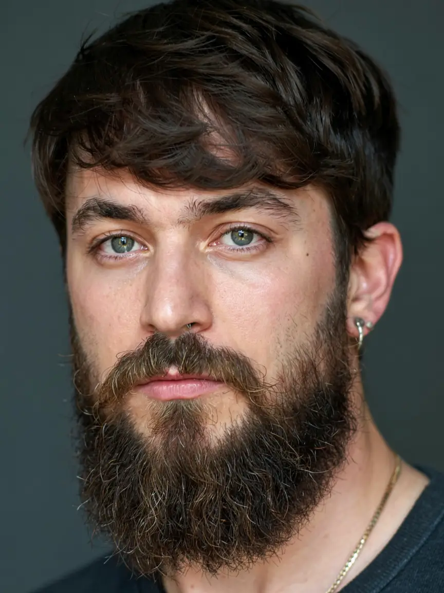 #2. Messy Fringe with Rugged Beard Balance
