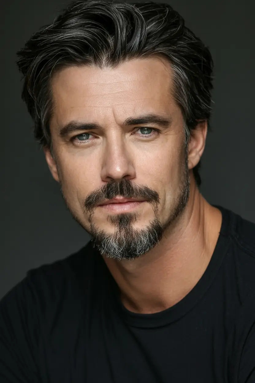 #2. Salt-and-Pepper Full Goatee with Soft Cheek Fade
