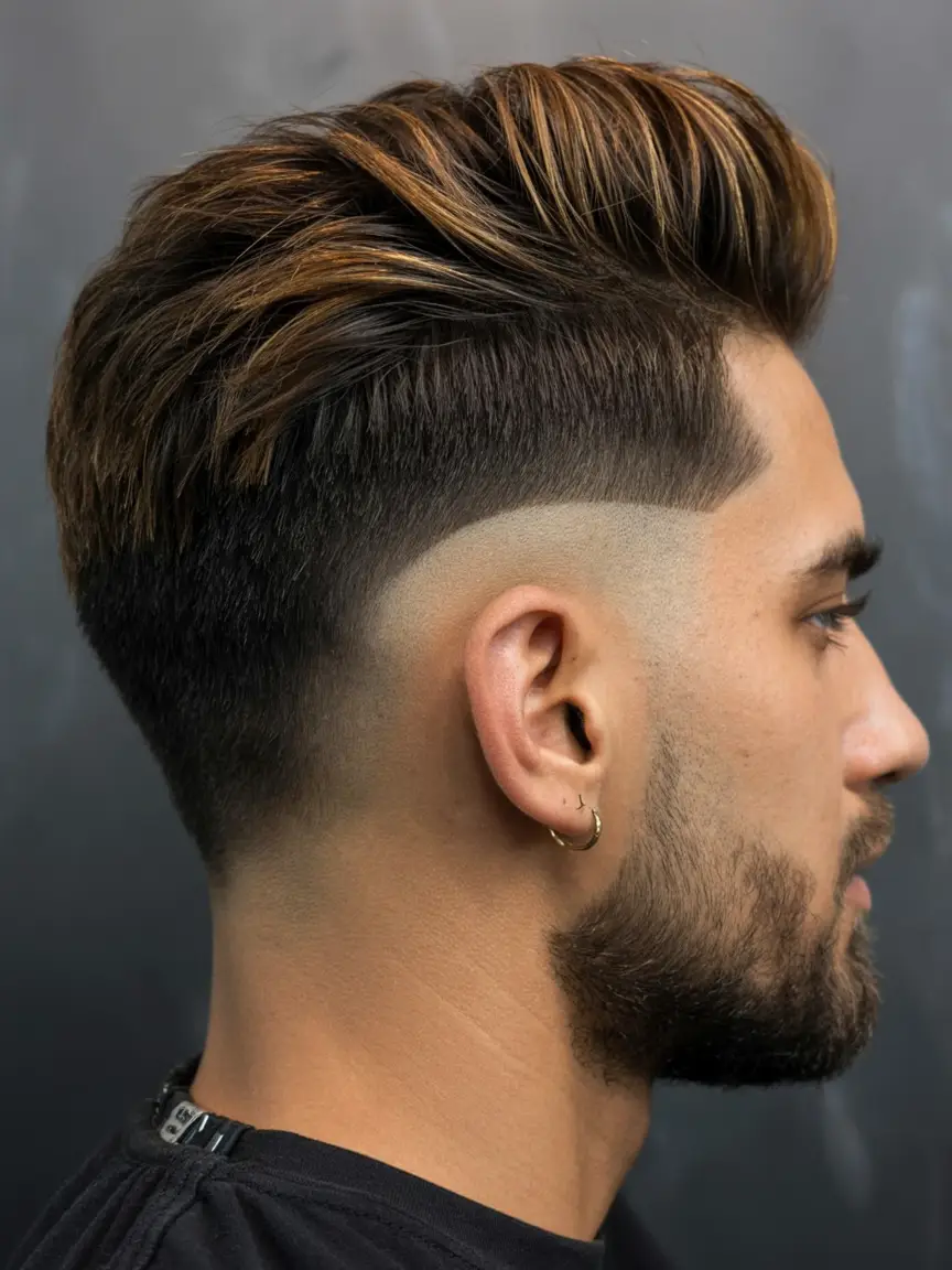 #2. Sharp Taper Fade with Highlighted Quiff