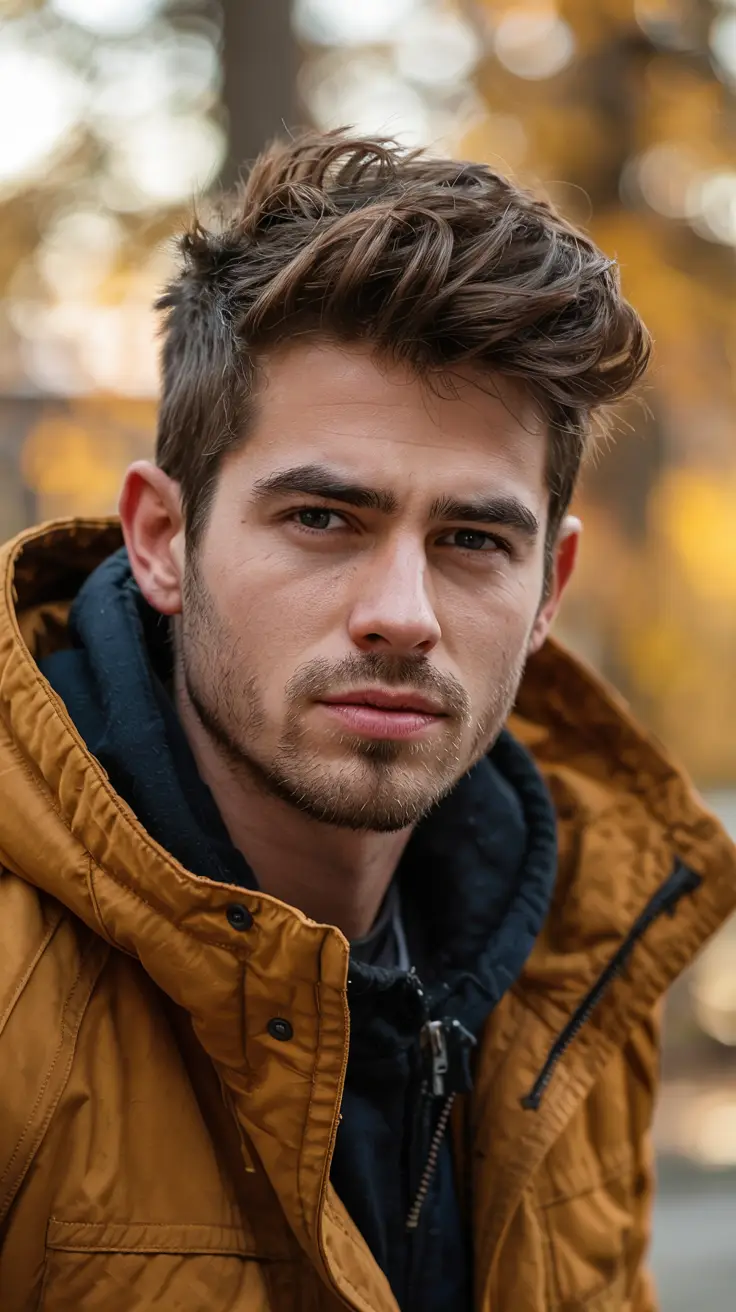 #2. Tousled Quiff with Low Taper and Stubble