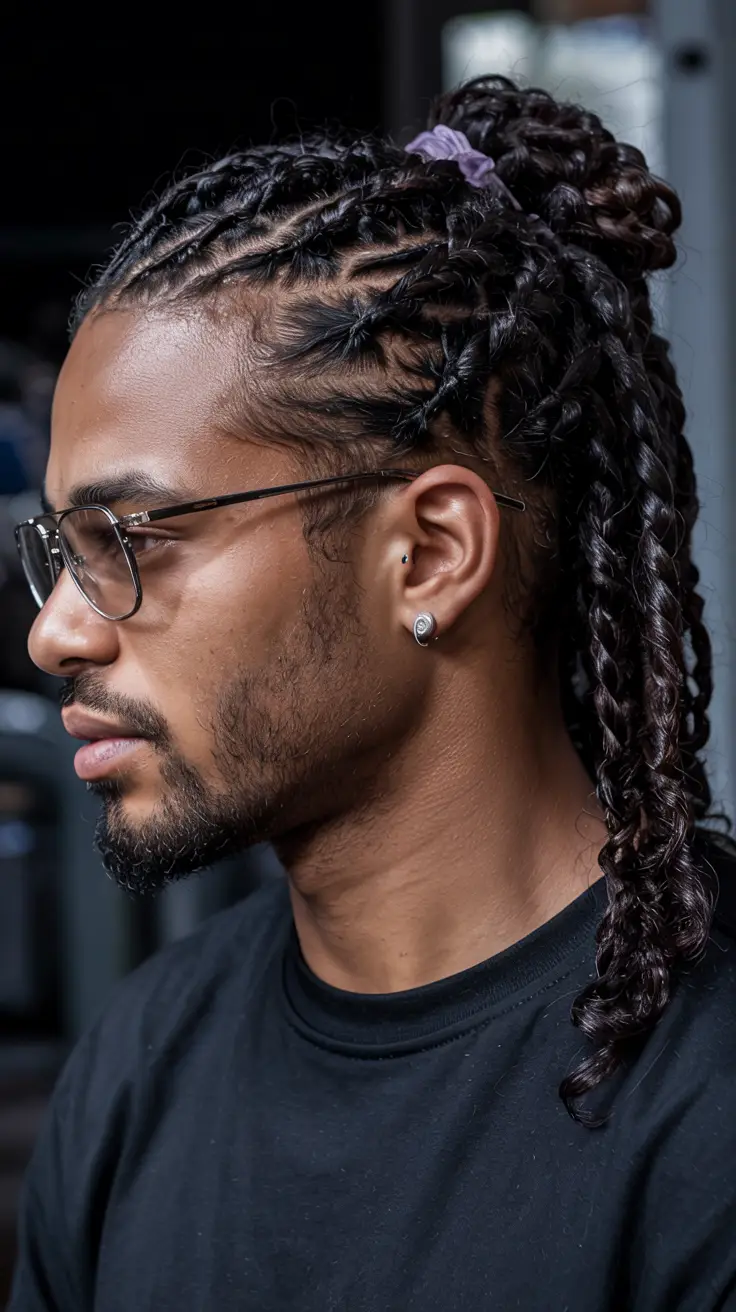 #2. Zigzag Cornrow Twists with Ponytail Drop