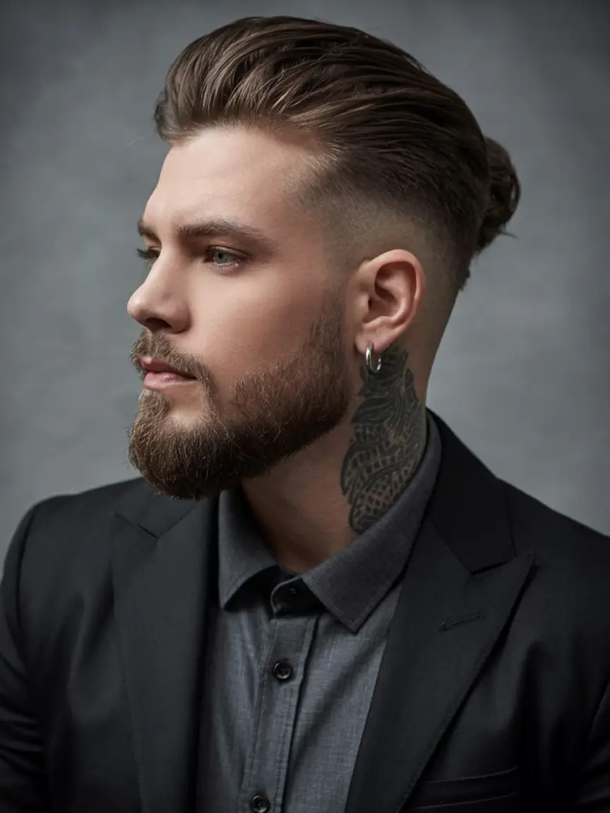 #20. Tied-Back Undercut with Faded Sides and Neck Tattoo Detail