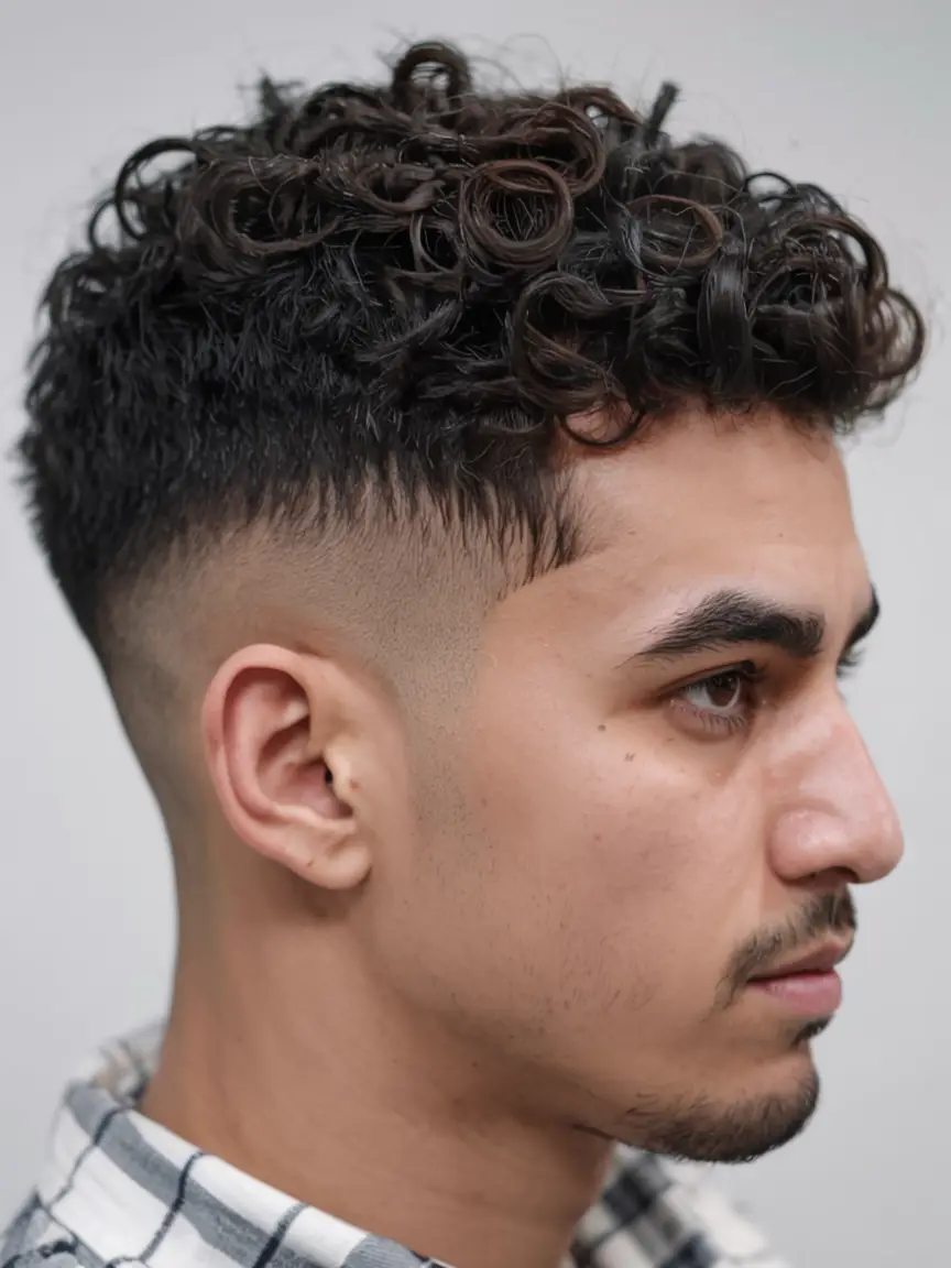#20. Wet Curl Crop with Low Drop Fade and Minimal Beard