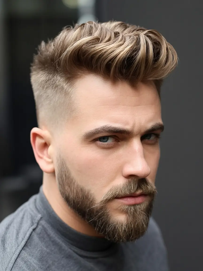 #3. Modern Textured Pompadour with Skin Fade
