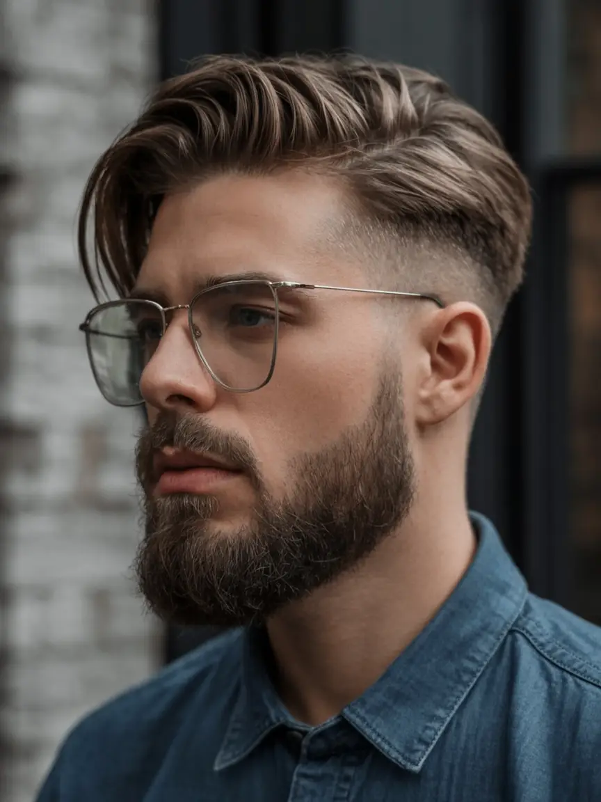 #3. Side-Swept Undercut with Classic Taper and Beard Blend