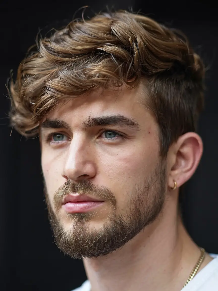 #3. Wavy Tousled Fringe with Subtle Fade