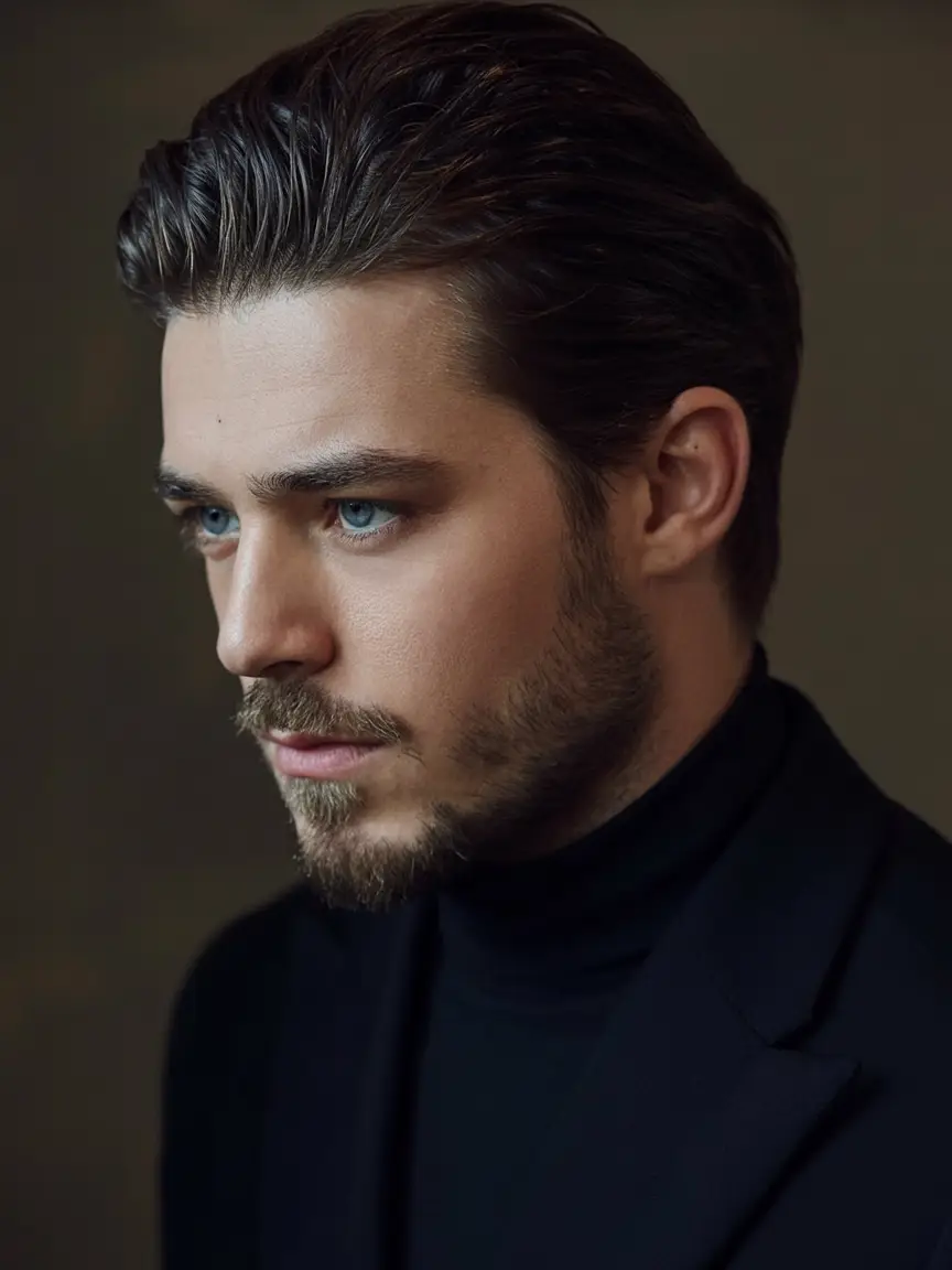 #4. Classic Wet-Look Slick-Back with Natural Flow