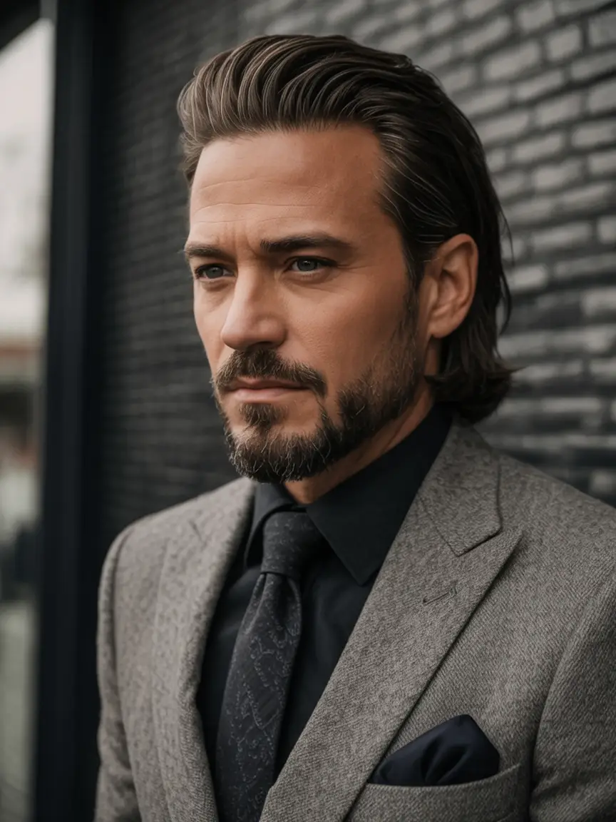#4. Slicked-Back Medium Length with Tapered Sides